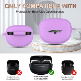 PUCGUE for Bose Ultra Open Earbuds Case Cover, Soft Silicone Case for Bose Open Ear Wireless Earbuds, Skockproof Protective Cover with Carabiner, Front LED&Logo Visible (Purple)