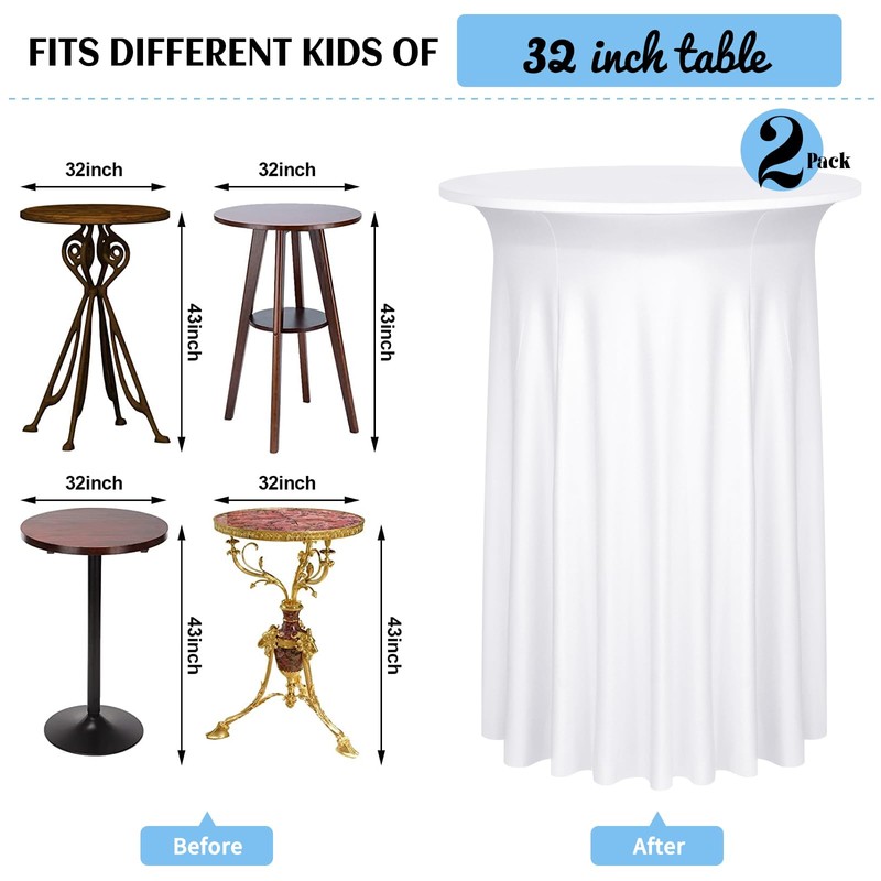 2 Packs Round Cocktail Table Cloth with Wavy Drapes, Spandex