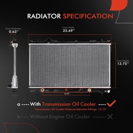 A-Premium Engine Coolant Radiator with Transmission Oil Cooler Compatible with Dodge Neon 2002-2004, SX 2.0 2003-2004 & Chrysler Neon 2002-2002, L4 2.0L, Automatic Transmission