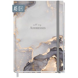 paper&you® A5 Address Book with Index A-Z [Grey Marble] Book for Contacts, Birthdays & Passwords - Sustainable and Climate Friendly