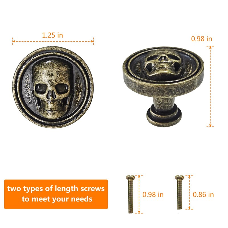 BAMI-LEE House Vintage Skull Knob, 6 pcs Single Hole Cabinets