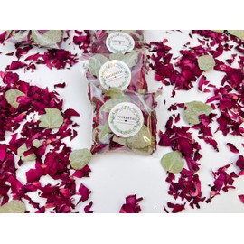Natural Dried Flower Petals Party Confetti, 12 Packs Real Rose Petals for Wedding, Party Decoration, DIY Floral Arrangements (Eucalyptus leaves and rose petals)