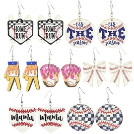 Fashion Retro Distressed Wooden Baseball Earrings Creative Baseball Earrings for Women - MAMA