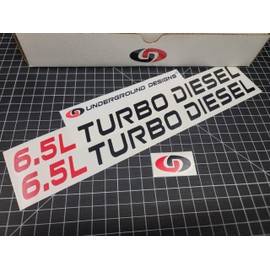 6.5L Turbo Diesel Decals (2pk) Hood Fender Stickers Fits 1992-2000 Silverado HD (Gloss Black & Red, 2.0" x 25.0")
