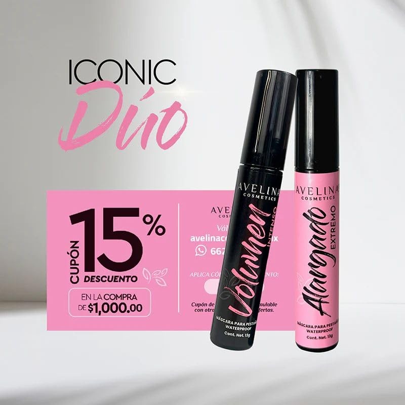 AVELINA COSMETICS - Iconic Dúo. Máscara de pestañas waterproof Volúmen