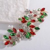Lenjicons Christmas Headband Flower Rhinestone Pearls Hair Vine Red Green