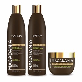 3 Pack KATIVA Macadamia Shampoo 355mL+Acondicionador 355mL+Tratamiento Intensivo 300mL