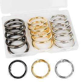 FRUHLING Pack of 15 Round Carabiner Hooks O Rings Metal 33 mm Carabiner Ring with Spring Opening Round Ring Spring Carabiner for Key Chains Crafts Backpacks Purses Carry Bags