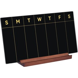 TORASO Desktop Glass Weekly Whiteboard, Dry Erase Calendar with Detachalble Solid Wood Stand, Planner Board,12"x6",Black, for Office, Home, School(Glass,Weekly-BK)