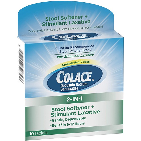 Colace 2-IN-1 Stool Softener & Stimulant Laxative Tablets, 10 Count, Gentle Constipation Relief in 6-12 Hours