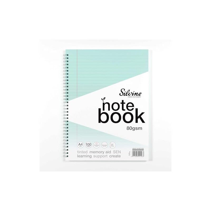 Silvine A4 Blue Paper Dyslexia Notebook - Lined with Margin