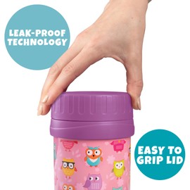 Bentology 13oz Stainless Steel Insulated Lunch Jar Thermos for Kids - Owl- Wide Mouth Leak-Proof Storage Jar for Hot/Cold Food, Soups, Liquids - Fits Most Lunch Boxes and Bag - Back to School!