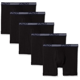 Nautica Men's Classic Cotton Boxer Briefs, Black-5 Pack, L