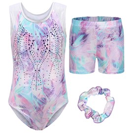 Happy Cherry Girls' Long-Sleeved / Sleeveless Children's Leotard with Shorts Shiny Gymnastics Clothing Set Ballet Jersey Dance Costumes 5-12 Years, Multi-coloured 3