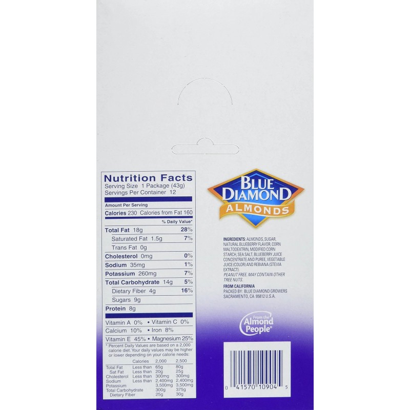 Blue Diamond Blueberry Almonds Pack of 12 Single Serve Snack