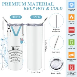 Buryeah 2 Pcs CNA Nurse Week Appreciation Gifts Nursing Tote Bag 20 oz Tumbler Cup with Lid Thank You Gift Women(White)