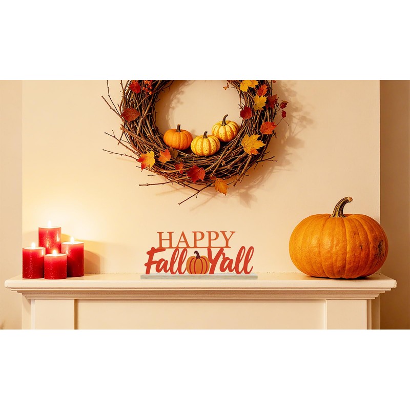 Metal Happy Fall Y'all Sign for Indoor Home Office Shelf