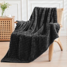 Lotus Karen Throw Blankets for Bed Waffle Black Blanket Cozy Soft Fluffy Fuzzy Fleece Throw Blanket for Couch Lightweight Breathable Bed for All Season 50x70