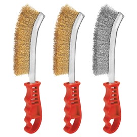 Flintronic 3 Pcs Wire Brush Set, Stainless Steel Brush and Copper Plating Wire Brush with Plastic Handle, Wire Brush for Rust Removal, Heavy Duty Cleaning, Removing Paint, Cleaning Welding Slag