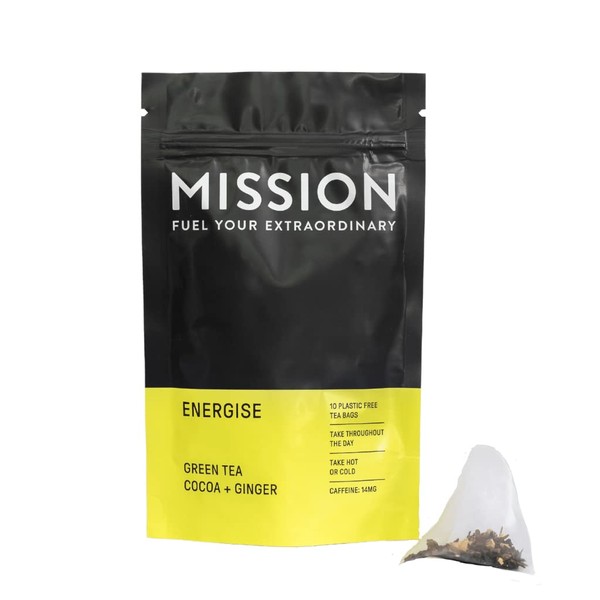 Energise Tea (30 Tea Bags) | Green Tea with Cocoa & Ginger | Pyramid Tea Bags