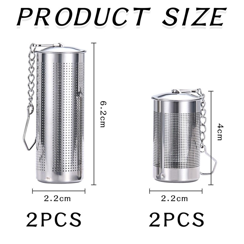 4-Piece Tea Strainer, Stainless Steel Filter, Loose Tea Infuser, Long