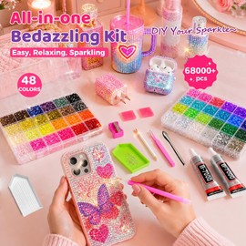 68,000Pcs 48 Colors Bedazzling Kit, 3mm Resin Jelly Flatback Rhinestones