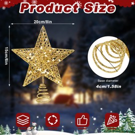 KEYIDO Christmas Tree Topper Star for Christmas Tree Toppers Xmas Gold Metal Stars for Top of Christmas Tree Decorations Small 15 * 20 cm