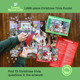 1000 Piece Christmas-Themed Trivia Puzzle for Adults and Kids – Festive Jigsaw Puzzle with Holiday Facts on Each Piece – Made in USA – Large Puzzle Size Assembled 19.3" x 26.6"