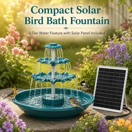 3-Tier Solar Bird Bath Fountain with 3.5W Detachable Solar Panel – Compact 24 cm Outdoor Water Feature for Garden and Patio