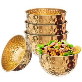 YEJZXY Stainless Steel Mixing Bowls Set of 5, Luxurious Hammer Bubble Texture Design Metal Mixing Bowls for Kitchen Cooking, Baking, Prepping and Serving Food, 1.6/2.1/3.2/4.2/4.9QT No Lids - Golden
