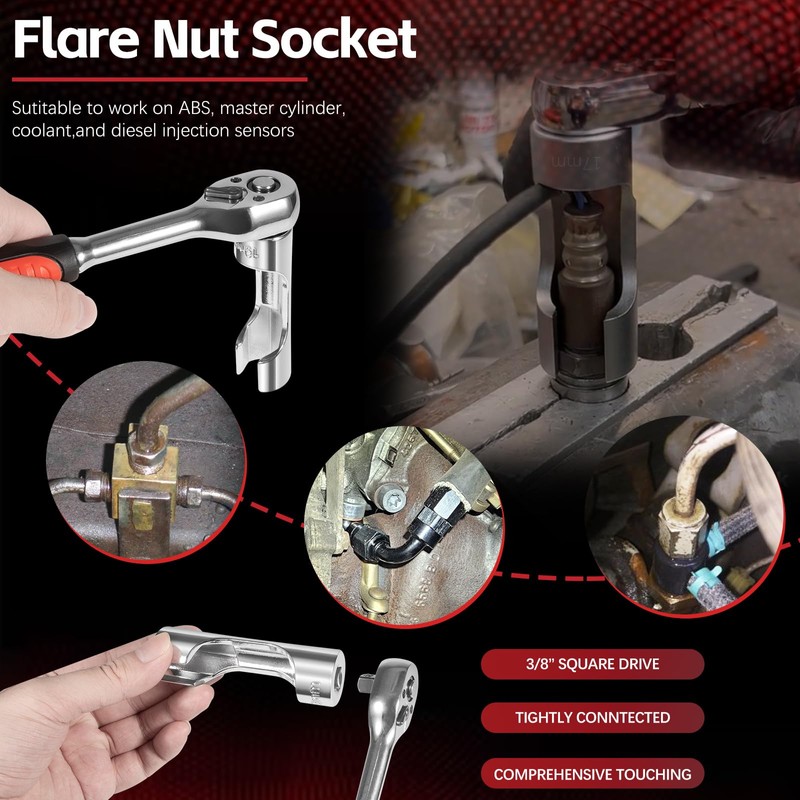 12030 Flare Nut Socket Set, 10pc, 10-19 mm 3/8" Drive