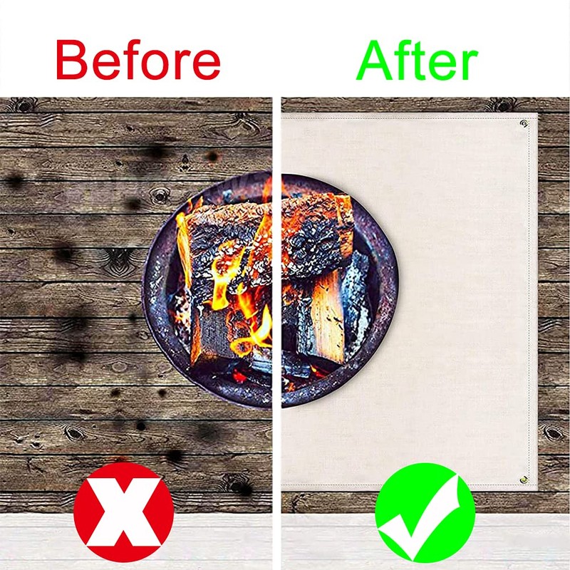 Hggzeg Fire Pit Mat, BBQ Fireproof Glass Mat Heat Resistant