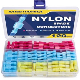 haisstronica 120 piezas de conectores de pala de nailon, 22-10 AWG totalmente aislados macho y hembra de desconexión rápida, terminales de pala para conectores de cable eléctrico para automotriz y