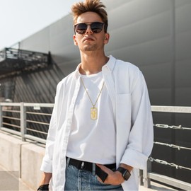 SILBAZ Dog Tag Cross Necklace Gold-plated Cross Pendant Cubic Zircon Dog Tag Necklace Dog Tag Jewelry Birthday Gift for Boyfriend Father