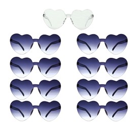 KIDZVEFUN Bachelorette Party Favors, Heart Sunglasses, 9 Pack Heart Shaped Rimless Transparent Cute Fun Sunglasses for Women Valentines Day Gifts Party Supplies (1 White+8 Black)