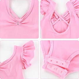 M MUNCASO Girls' Ballet Dress Children's Dance Jersey Dress Kids V-Neck Ballet Outfit Gymnastics Costume Kids Short Sleeve Dance Costumes for Girls, pink