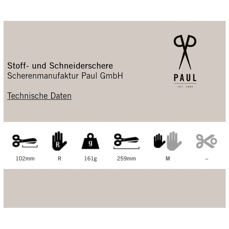 Scherenmanufaktur PAUL Schere, Profi Stoffschere und Schneiderschere, 25,9 cm lang,