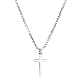 Joxevyia Gold Cross Necklace for Men Stainless Steel Box Chain Cross Necklace Simple Faith Cross Necklace First Communion Cross Necklace 16-24 inches, 20.0 inches, Stainless Steel, no gemstone