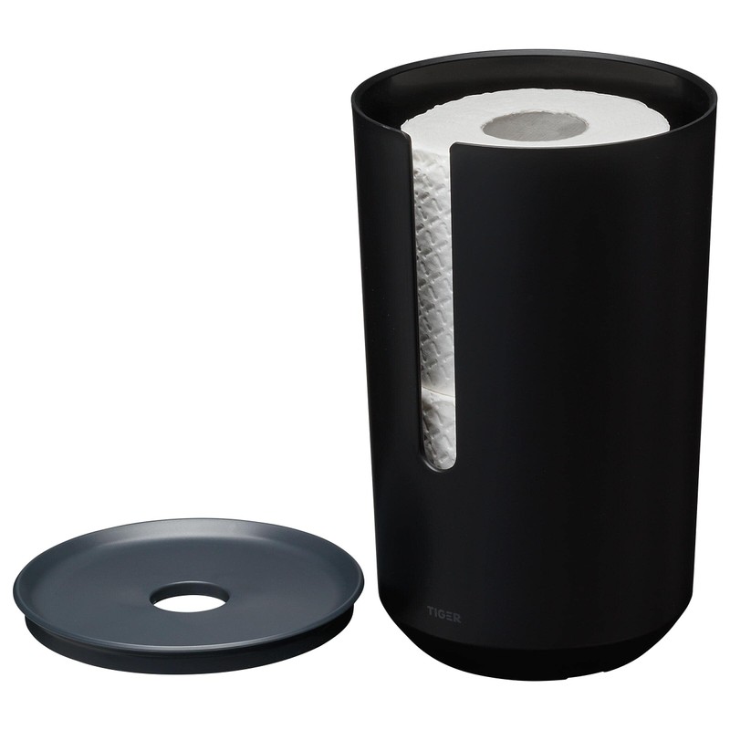Tiger Tess, Spare toilet roll holder with lid freestanding, Black/Anthracite,