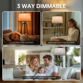 EOEYYOYB 3 Tier Shelf Floor Lamps for Living Room, Modern Standing Lamp with 3 Color Temperature Led Bulb, Tall Lamps for Bedroom and Office, Vintage Yellow