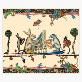 Weird Medieval Bestiary Making Music White Rabbit and Dog Playing Organ Harpist Hare Snail Cat Bumper Sticker Vinyl Decal 5"