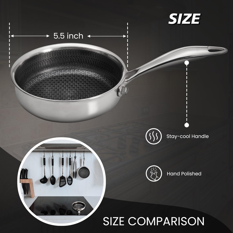 ZLFURLT Stainless Steel Frying Pan, Small Egg Pan, Nonstick Honeycomb