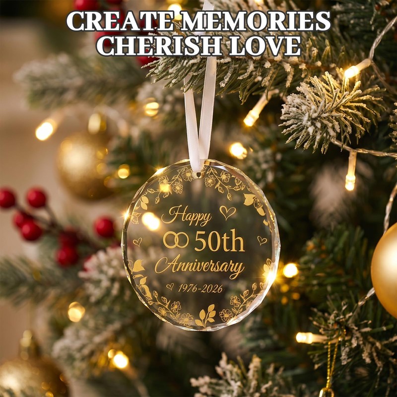 50th Wedding, 50th for Couple, 3" Glass Ornament for Golden