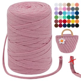 LEREATI T-Shirt Yarn, 7 mm Textile Yarn for Crochet Baskets, 100 m / 250 g, Ribbon Yarn, Macrame Yarn, Crochet Yarn, Fabric, Thick Yarn for Bags, Basket, Blanket, Crochet, Home Decoration (Bean Pink)