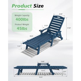 OVX Outdoor Chaise Lounge with 5-Position Adjustable Backrest Blue