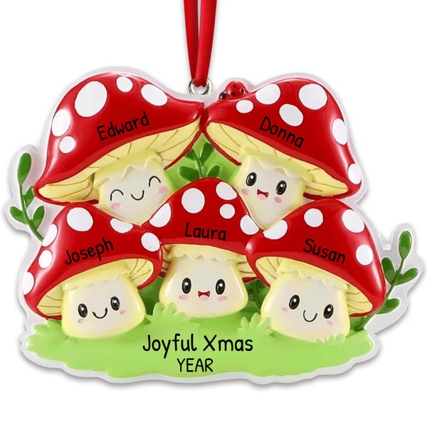 Mushroom Family of 5 Christmas Ornament 2025 Personalized Family Christmas