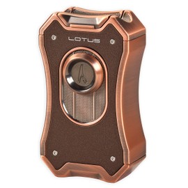 Lotus Emperor Table Cigar Lighter with Quad Wind-Resistant Torch Flames, All Metal Housing, Cigar Rest Cap, Large Flame Adjuster, Extra Large Fuel Tank (Copper & Brown Crackle)