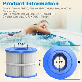 ROYOR Wellspring 10-00282 Bullfrog Filter - Spa Filter Replacement Cartridge Compatible with Bullfrog SPA Filter, Spa Hot Tub Filter Replacement for Pleatco PBF40, 2 Packs