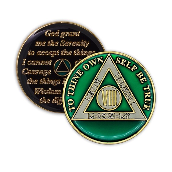 8 Year Sobriety Coin | Triplate AA Chip Recovery Anniversary Token (Green)