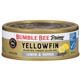 Bumble Bee Prime Lemon & Pepper Yellowfin Tuna in Extra Virgin Olive Oil, 5 oz Can - Wild Caught Ahi Tuna - 28g Protein Per Serving - Non-GMO, MSC Certified Sustainable Seafood